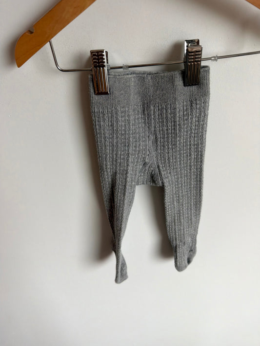 Footed Grey Knit Tights / 3-6m