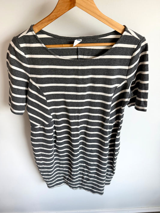 Grey + White Striped Maternity Dress / M