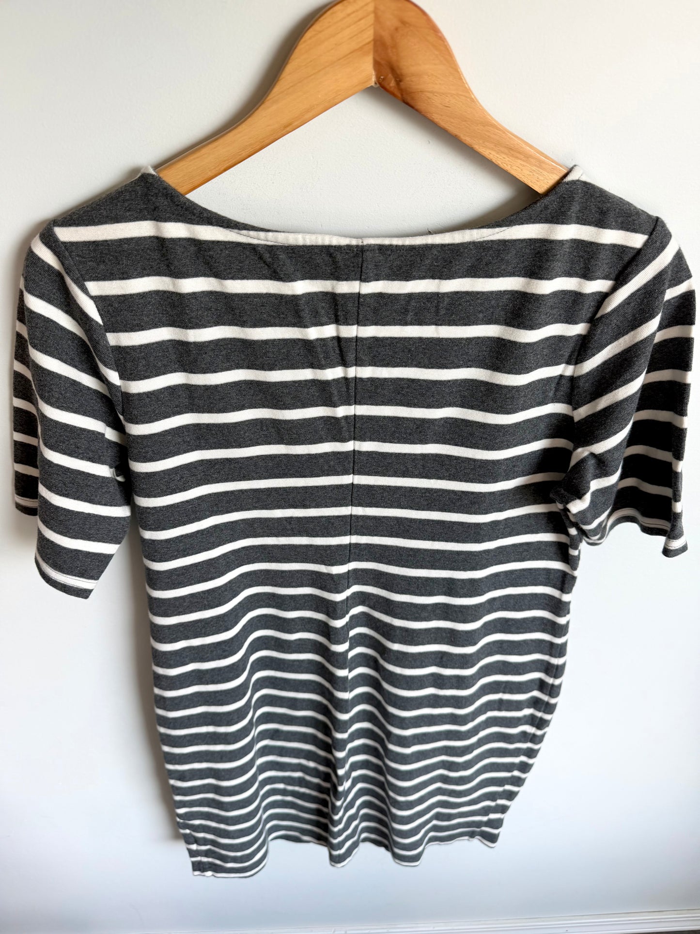 Grey + White Striped Maternity Dress / M