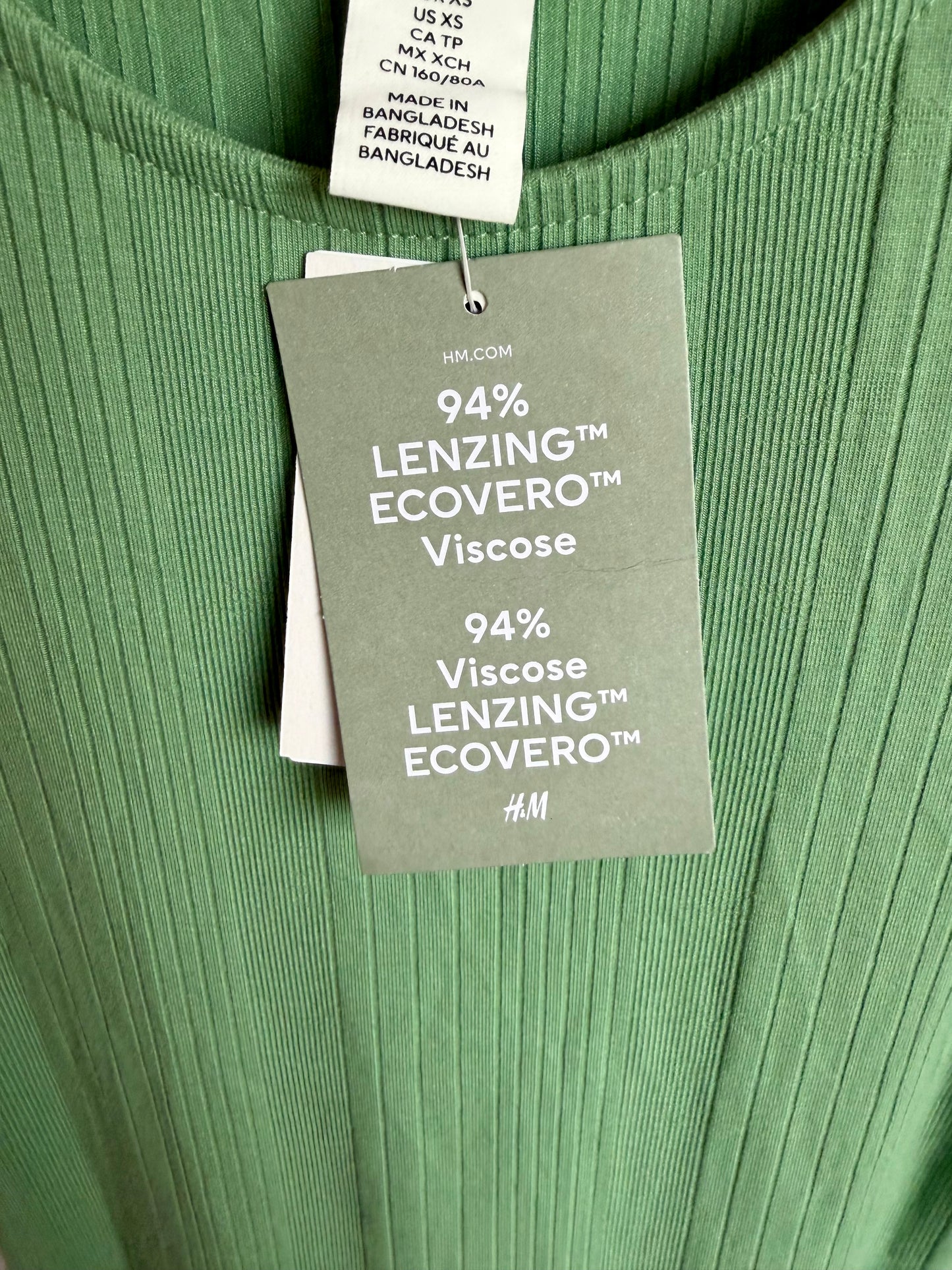 H&M Green Ribbed Viscose Maternity Dress (With Tags) / XS