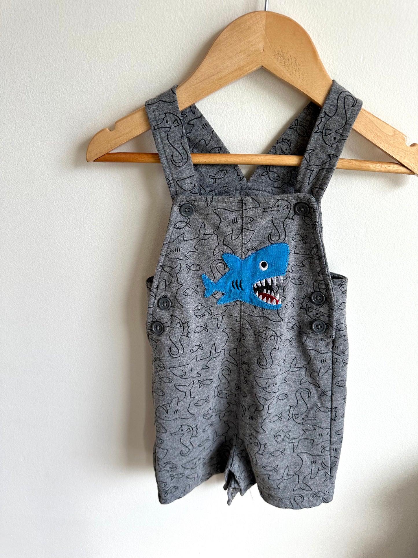 Grey Blue Shark Short Overalls / 18m