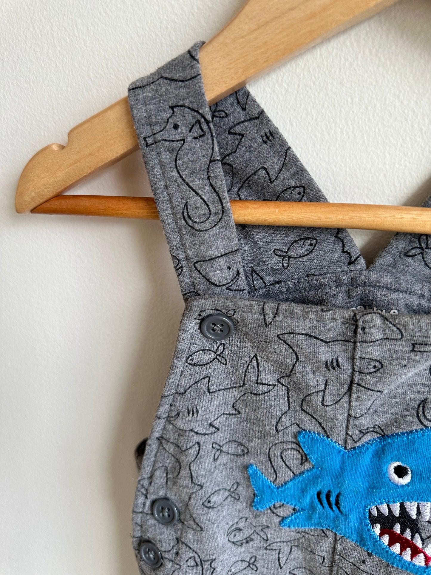 Grey Blue Shark Short Overalls / 18m