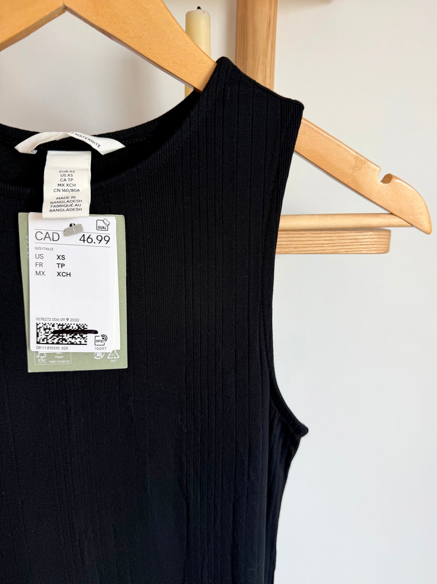 H&M Black Ribbed Viscose Maternity Dress (With Tags) / XS