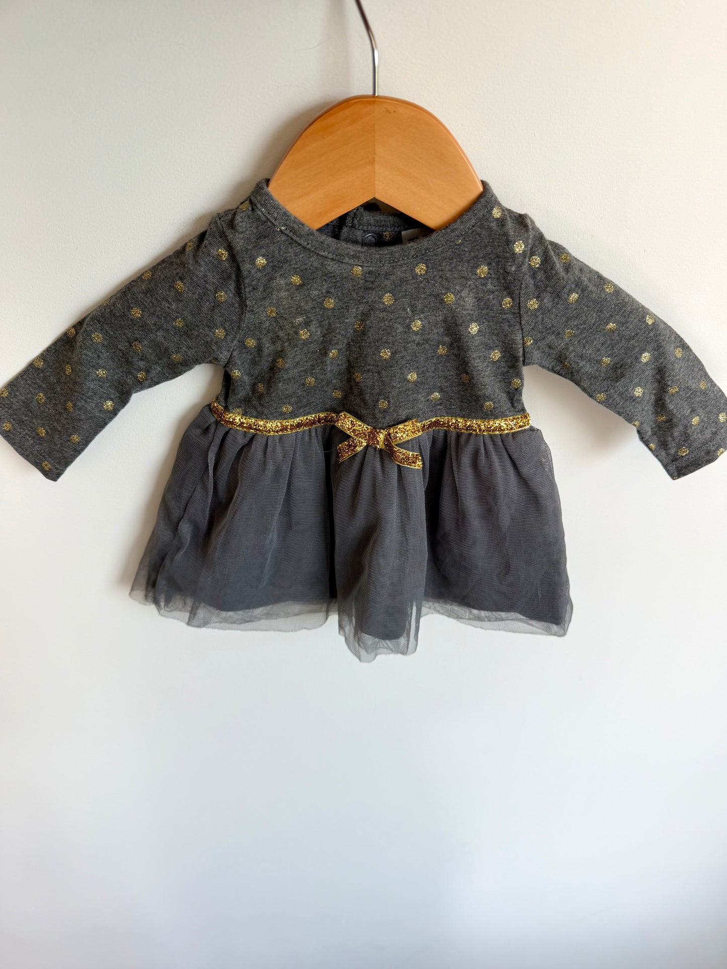 Newborn Grey + Gold Dress / 0m