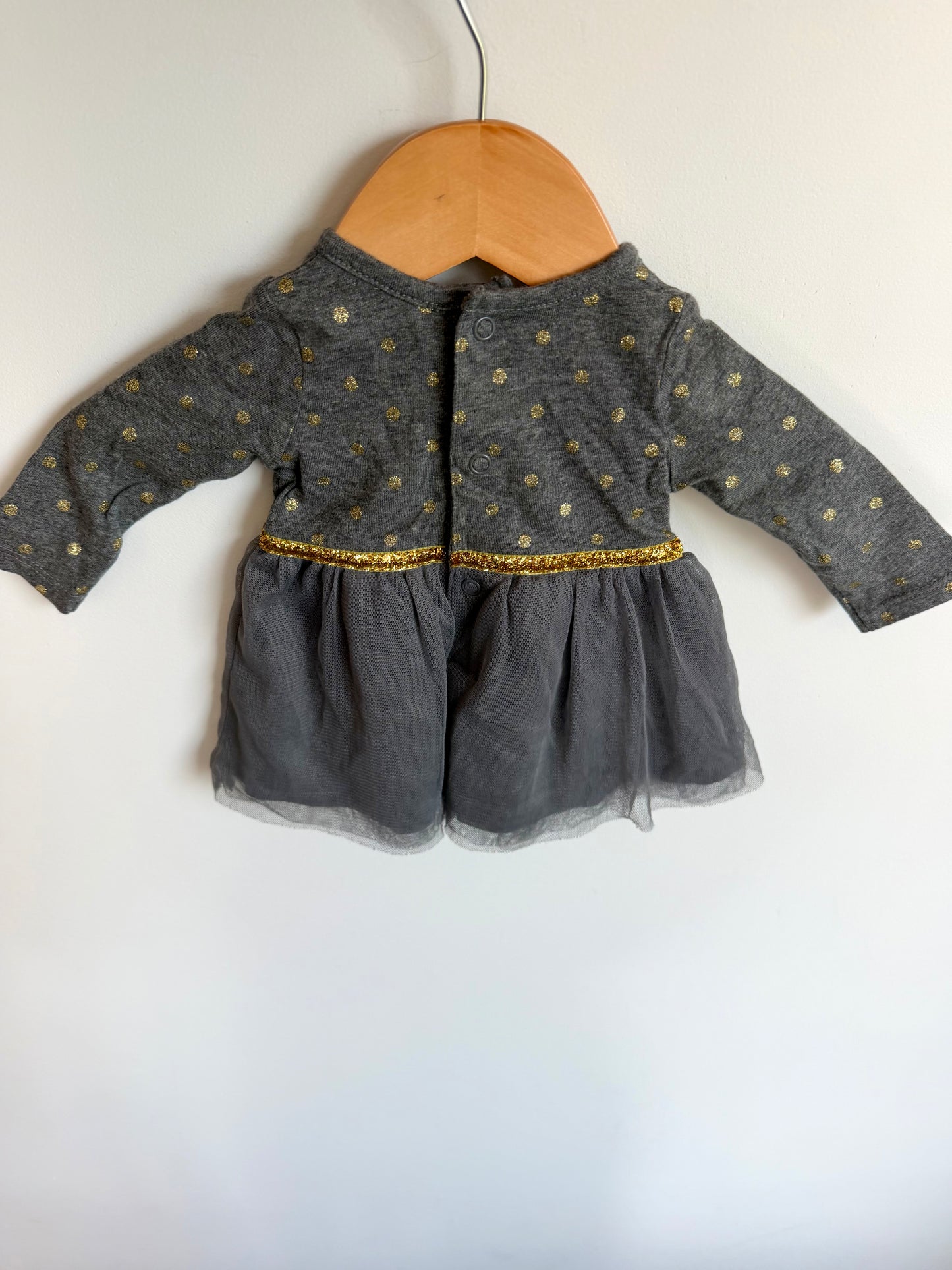 Newborn Grey + Gold Dress / 0m