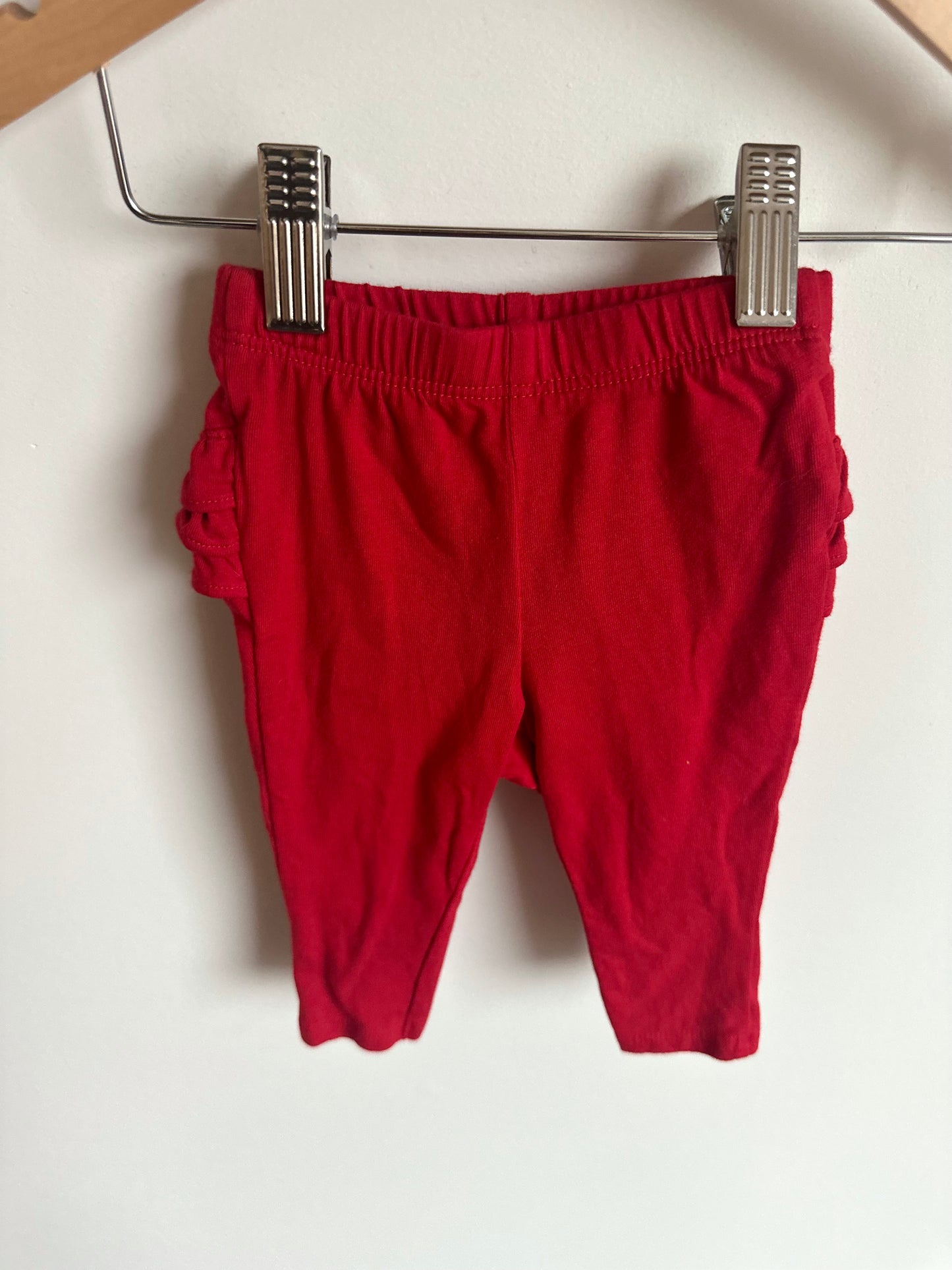 Red Ruffle Bottom Leggings / 3-6m