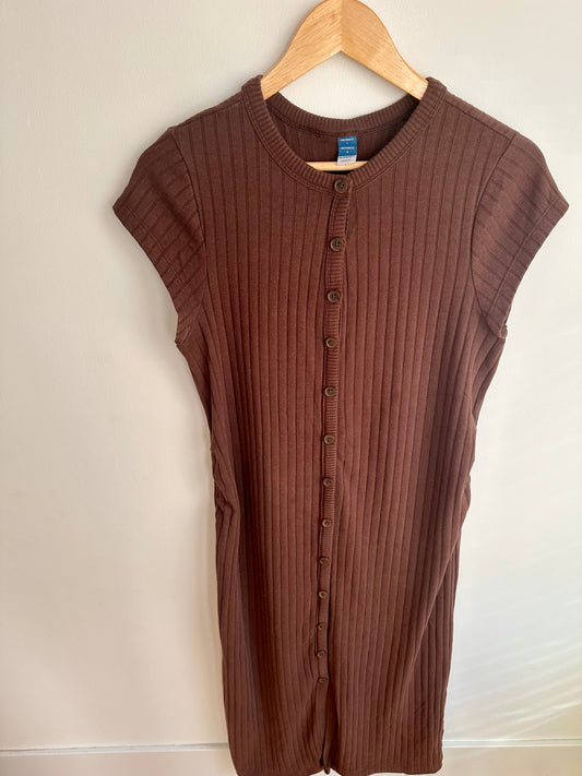 Brown Ribbed Maternity Dress / L