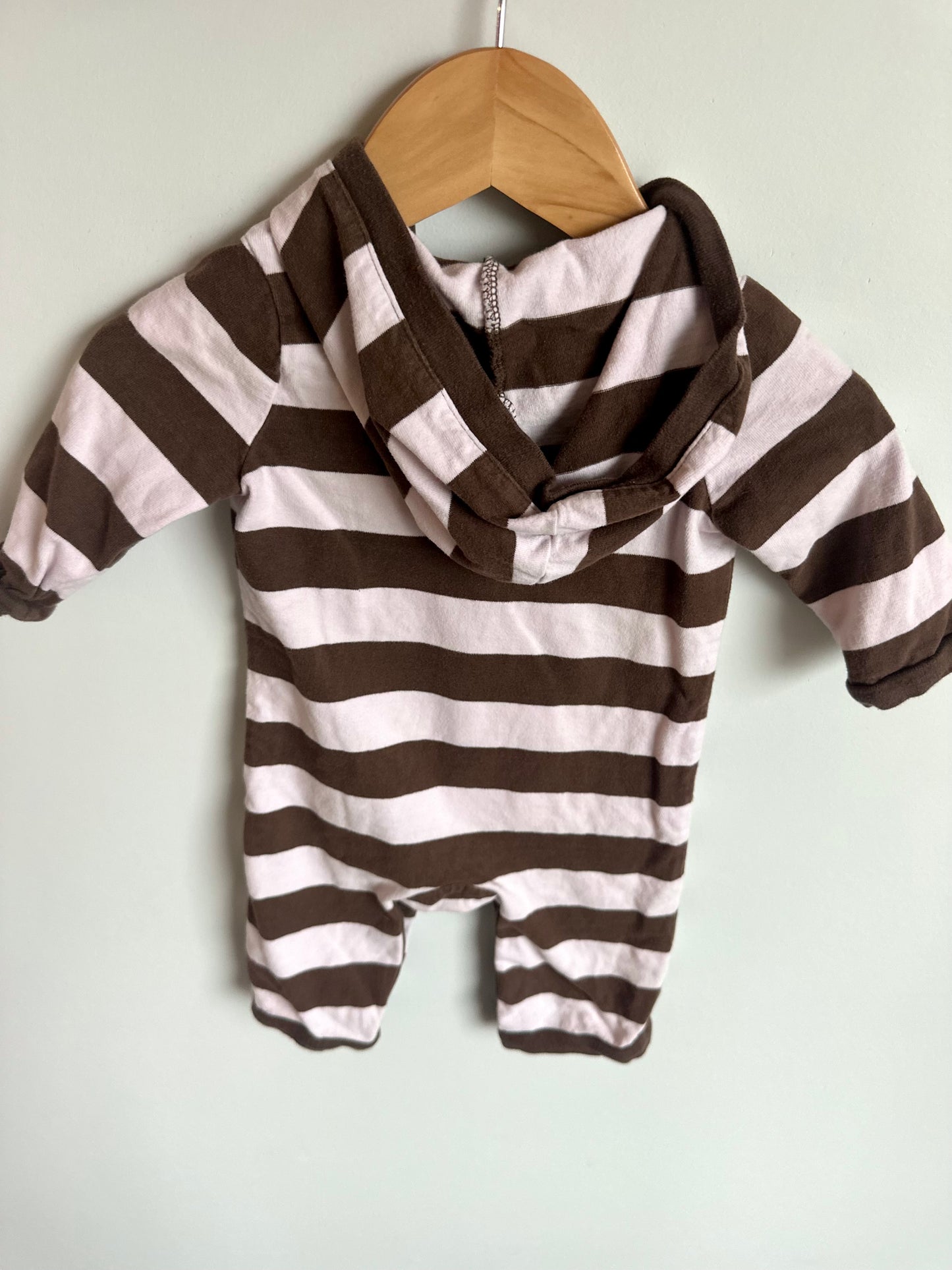 Brown + Pink Hood Jumpsuit / 3-6m
