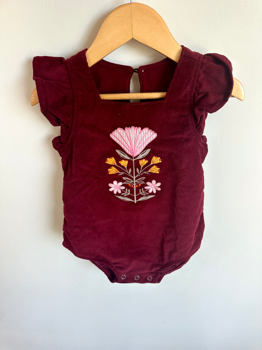 Maroon Bodysuit with Embroidered Flowers / 9-12m