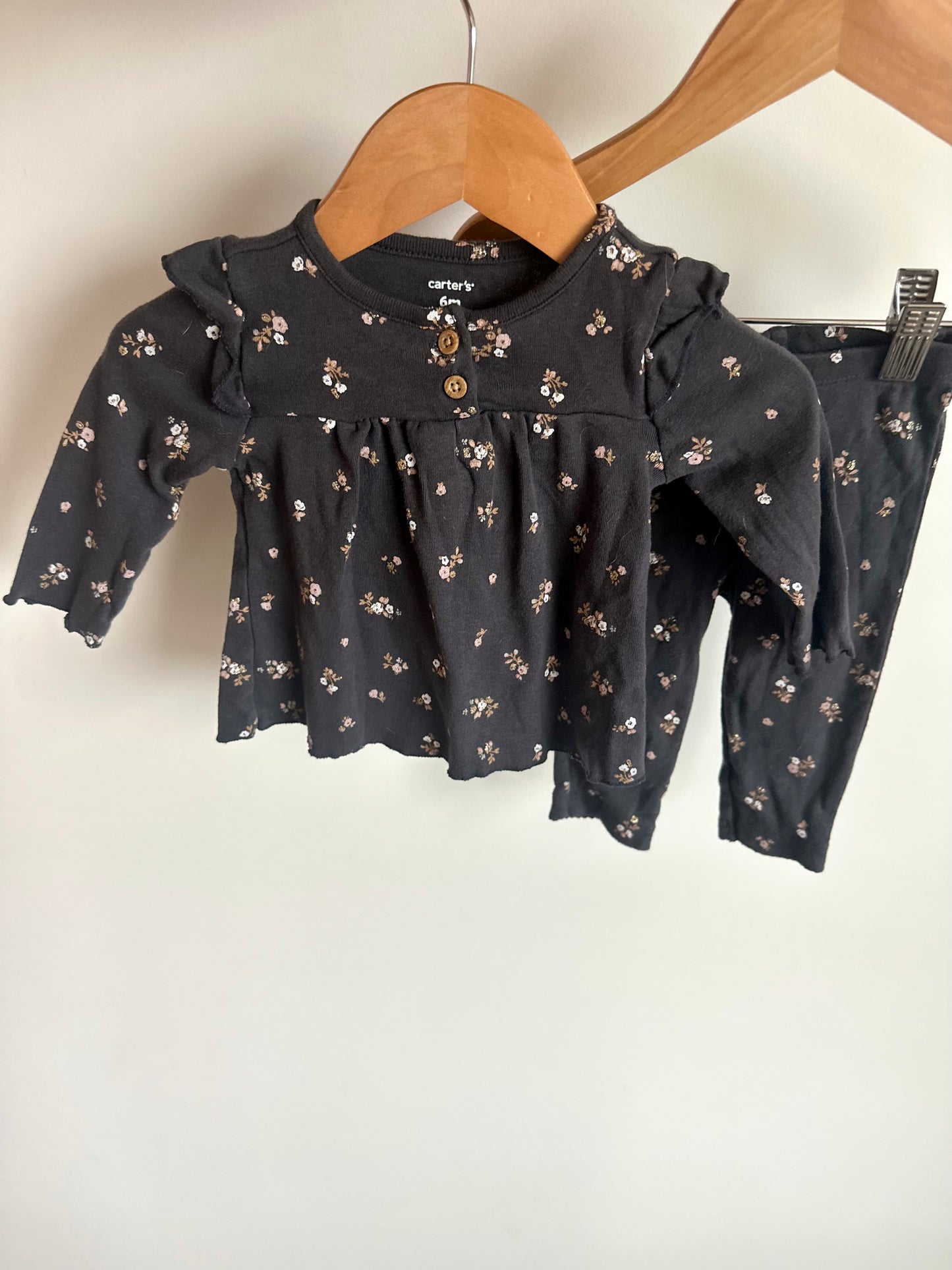 Ebony Floral Top + Pants Set / 6m