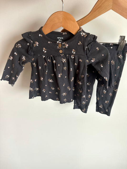 Ebony Floral Top + Pants Set / 6m