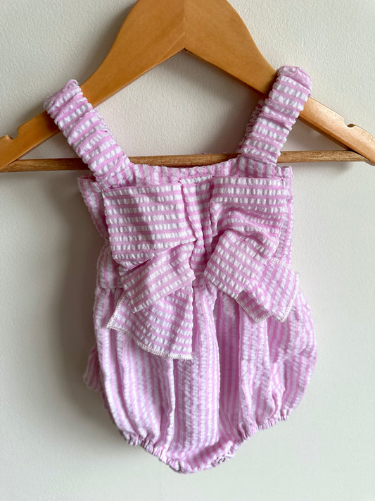 Pink + White Striped Romper / 9-12m