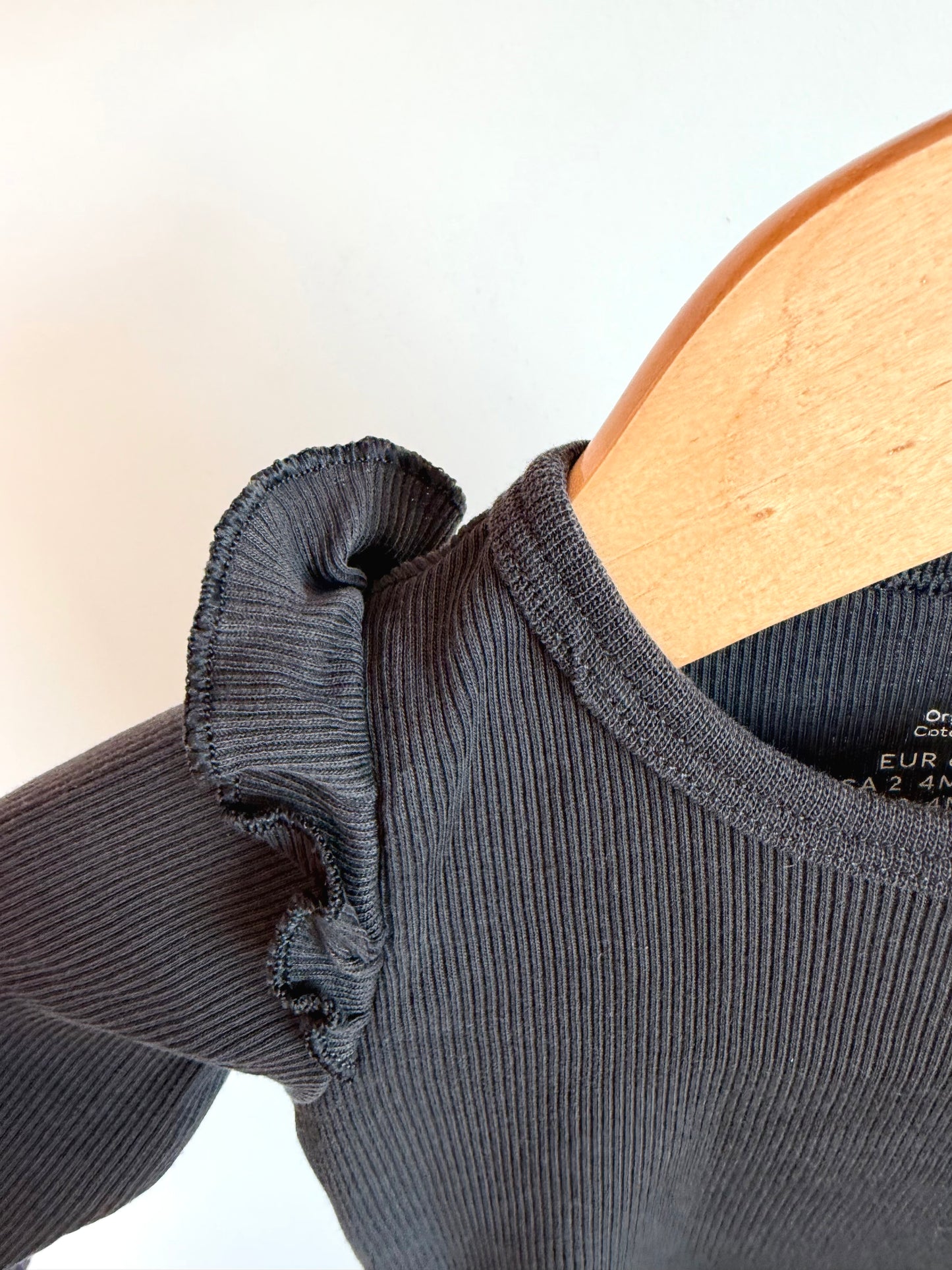 H&M Charcoal Organic Ribbed Bodysuit / 2-4m