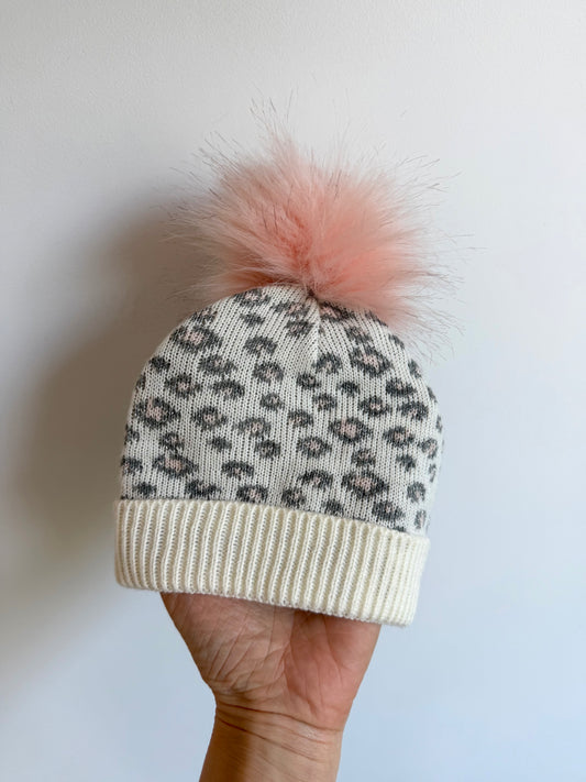 Animal Print Pom Pom Toque / 0-6m
