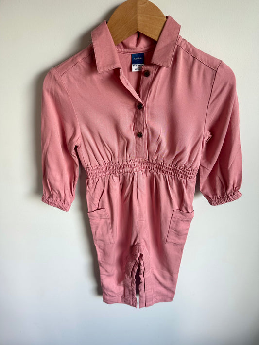 Pink Collared Long Sleeve Jumpsuit / 12-18m