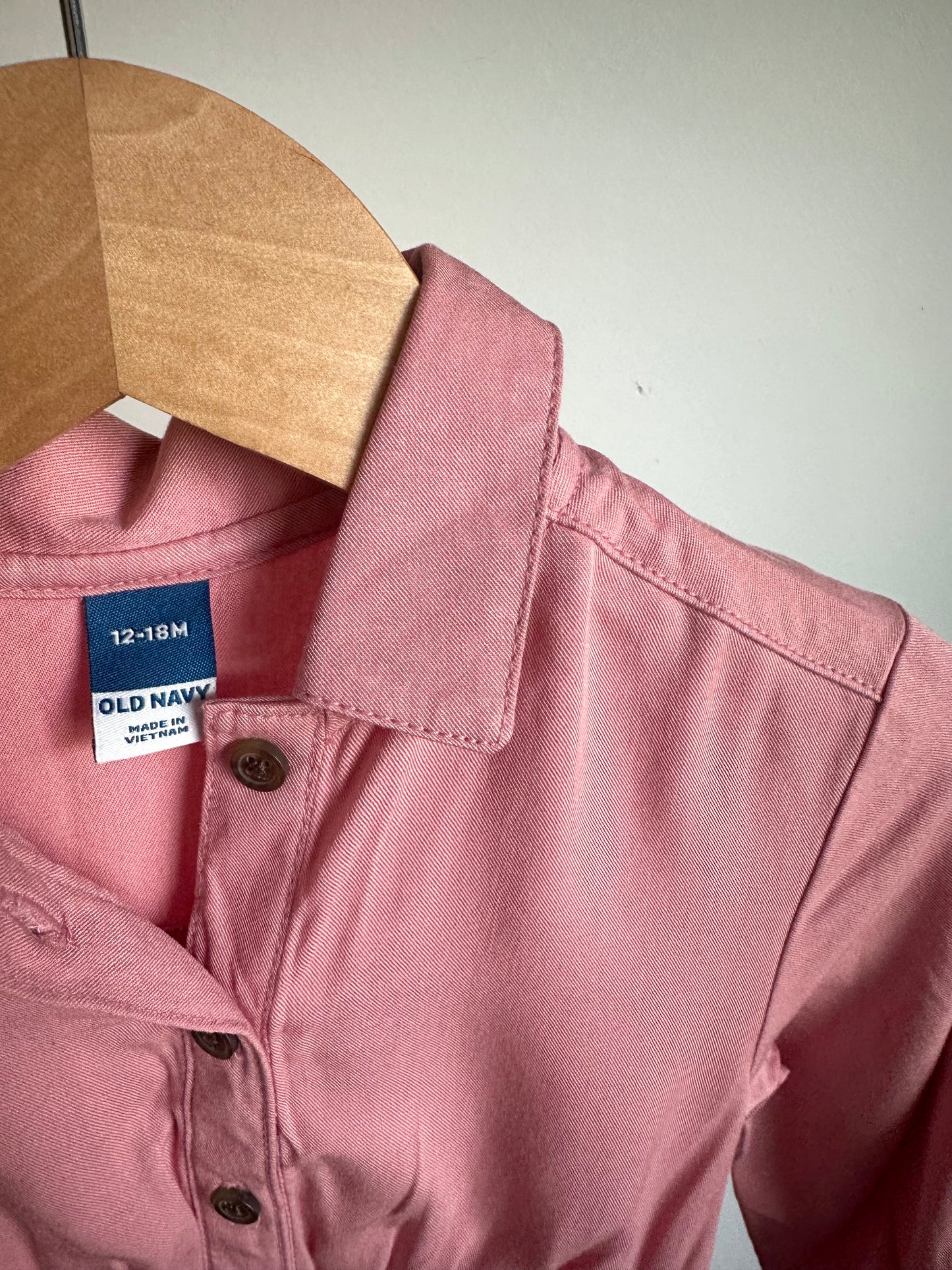 Pink Collared Long Sleeve Jumpsuit / 12-18m