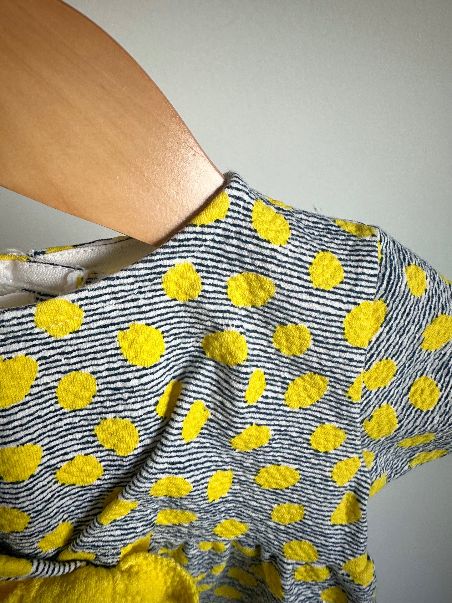 Yellow Dot Striped Dress / 3-6m
