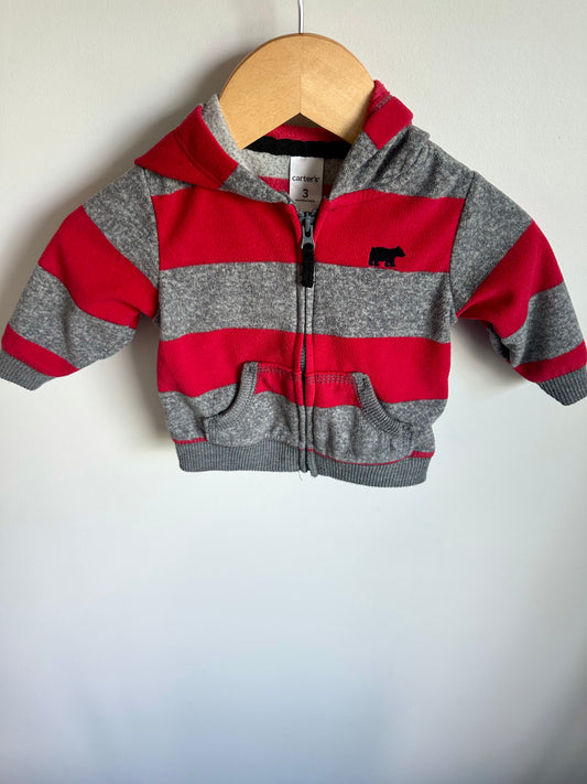 Red Grey Striped Bear Hoodie / 3m