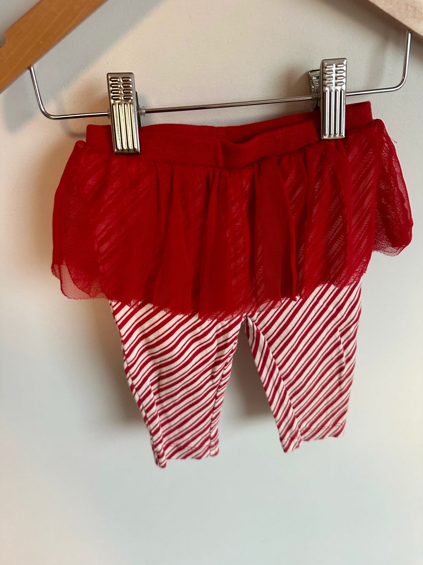 Red + White Striped Tutu Pants / 6m