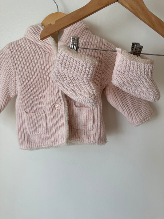 Gap Faux Fur Lined Knit Bear Ear Hoodie + Slipper Set / 6-12m