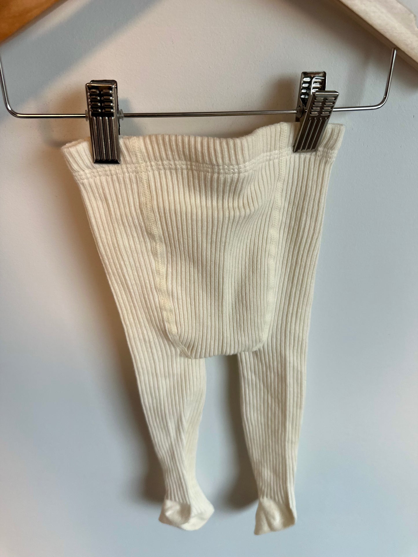Cream Ribbed Footed Tights / 12m