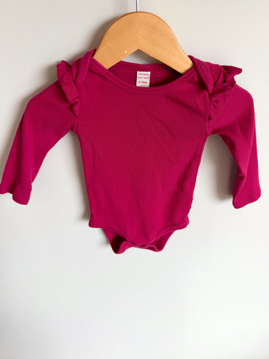Bright Pink Ruffle Sleeve Bodysuit / 6-12m
