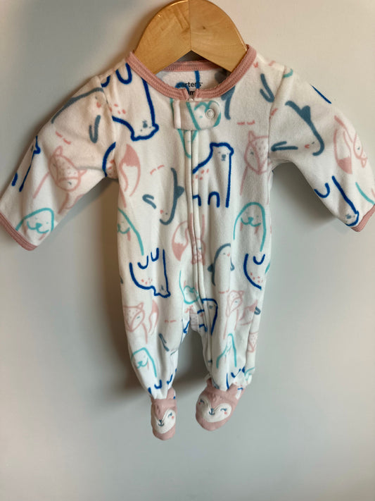 White Fleece Animal Sleeper / 3m