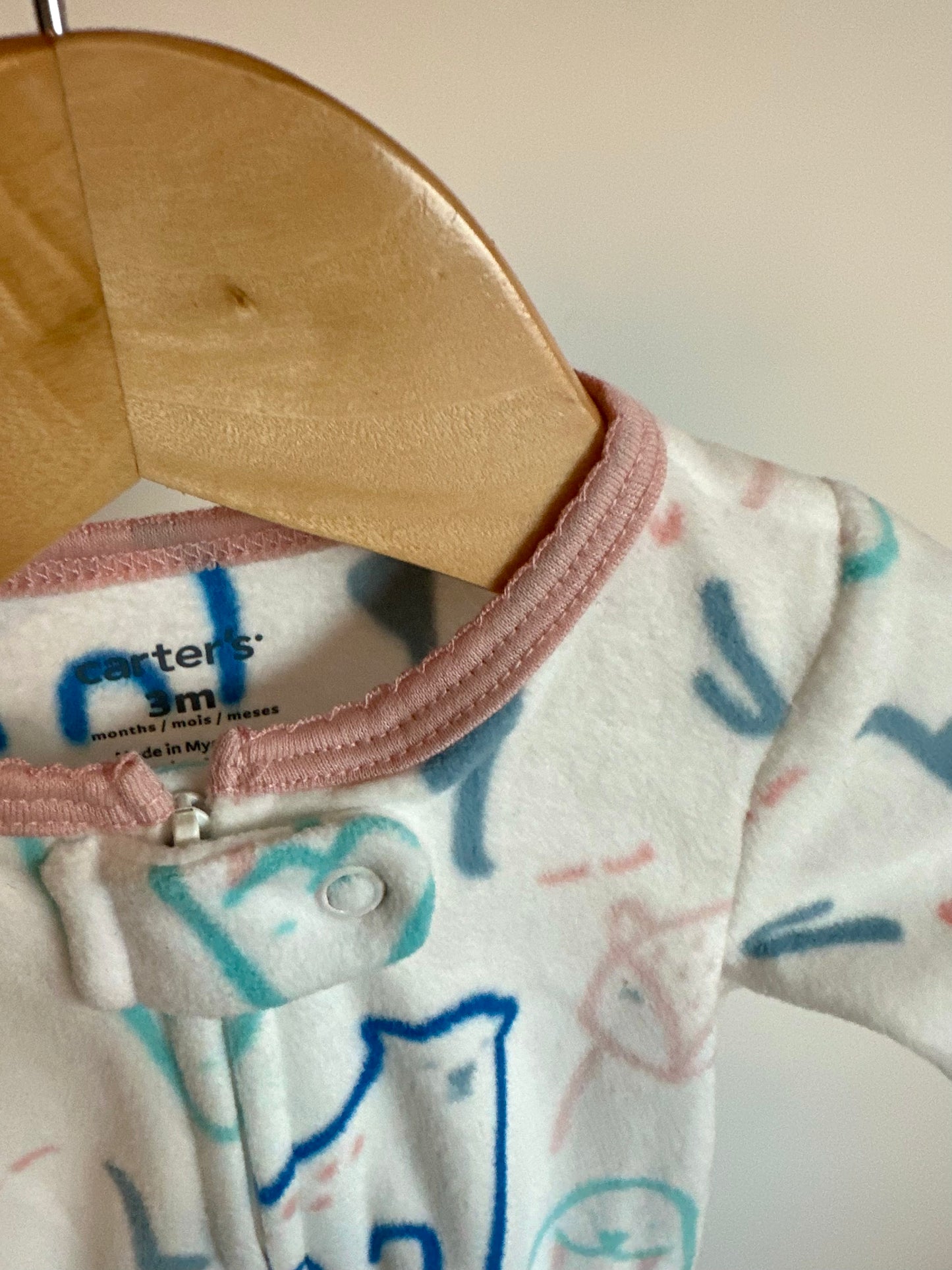 White Fleece Animal Sleeper / 3m