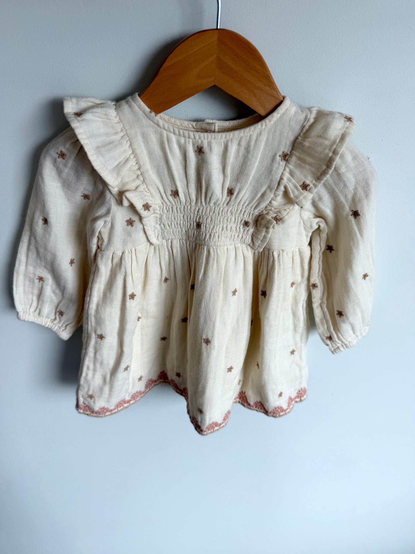 Zara Cream Embroidery Lined Dress / 6-9m