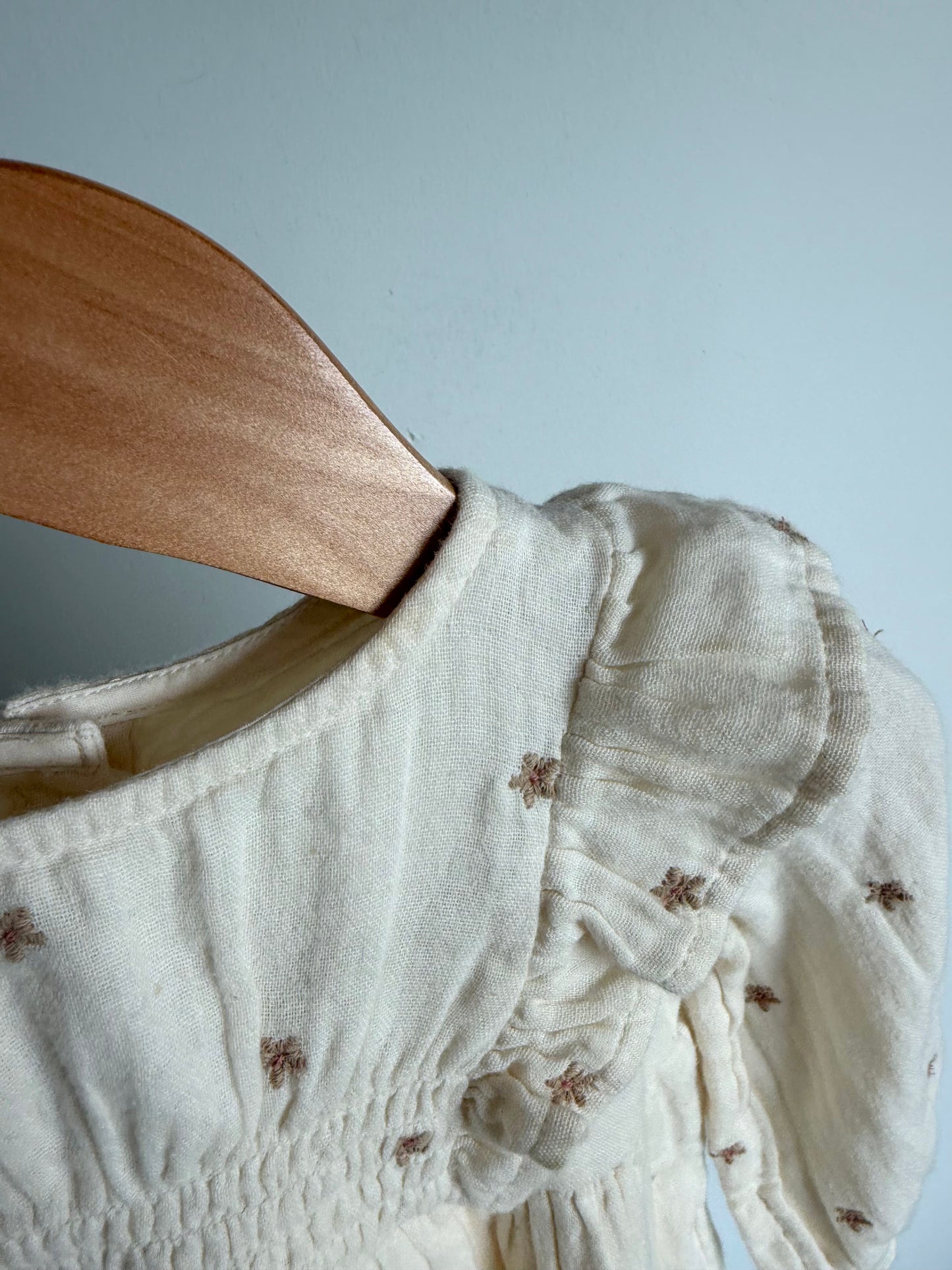 Zara Cream Embroidery Lined Dress / 6-9m