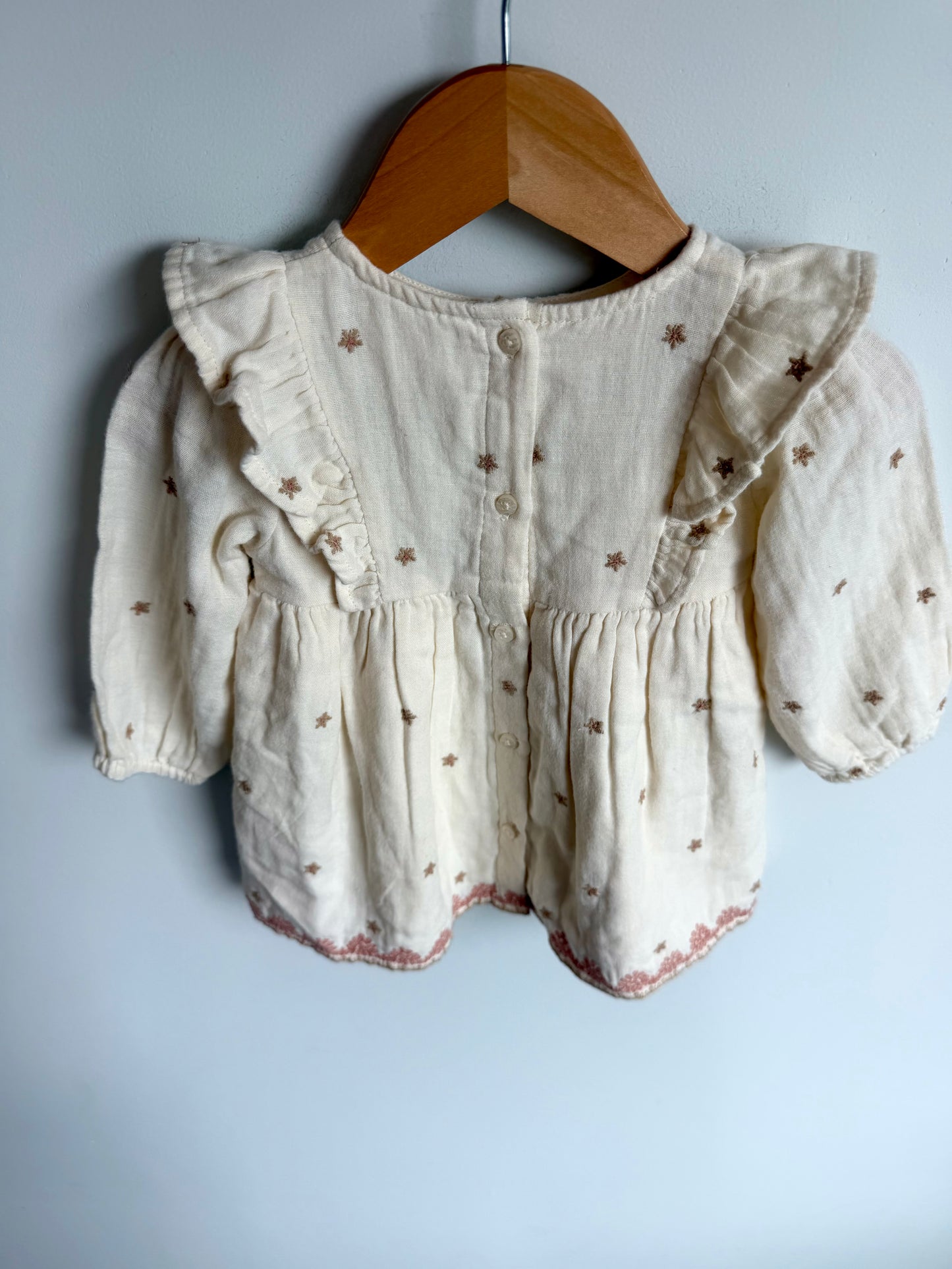 Zara Cream Embroidery Lined Dress / 6-9m