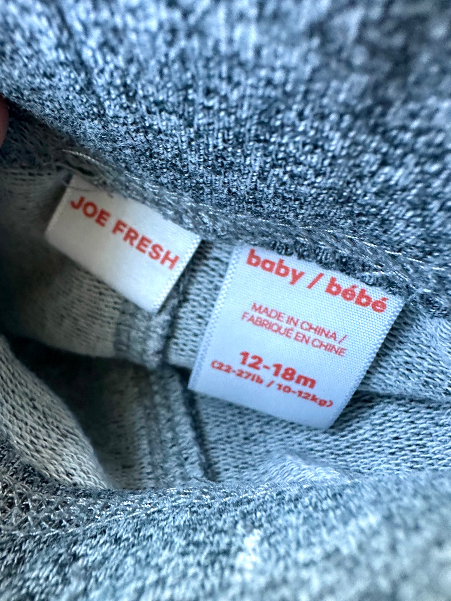 Grey Tapered Joggers / 12-18m