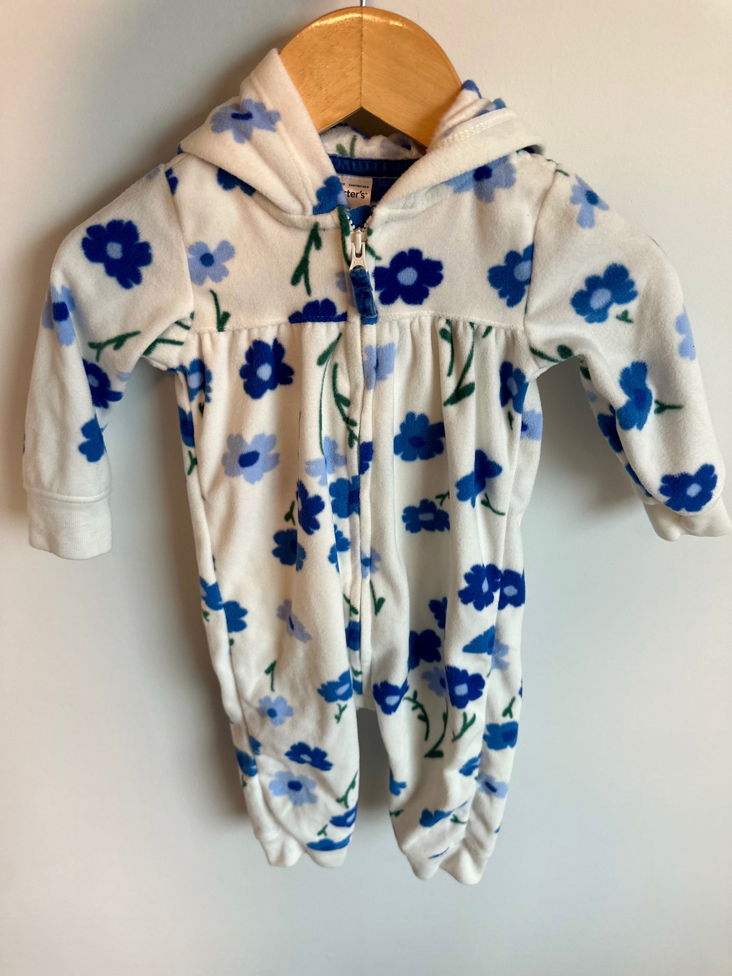 Blue Flower Fleece Jumpsuit / 9m