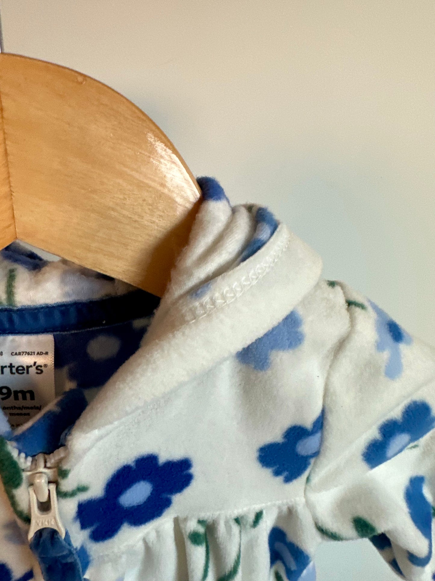 Blue Flower Fleece Jumpsuit / 9m