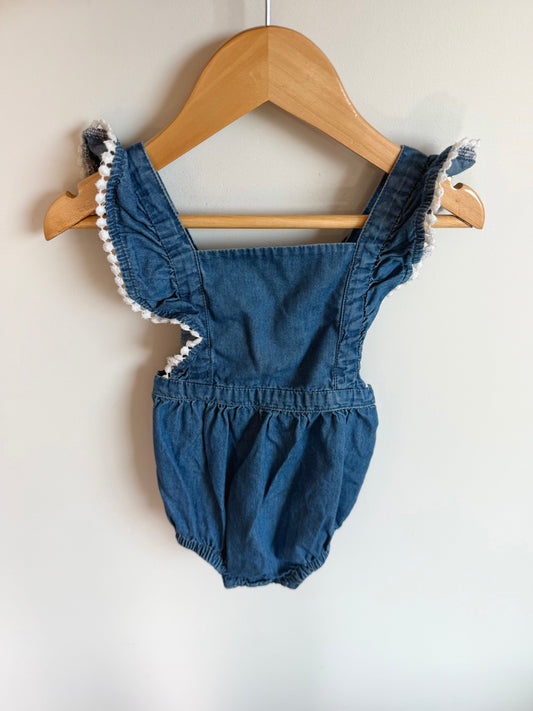 Chambray White Edge Bubble Romper / 18-24m