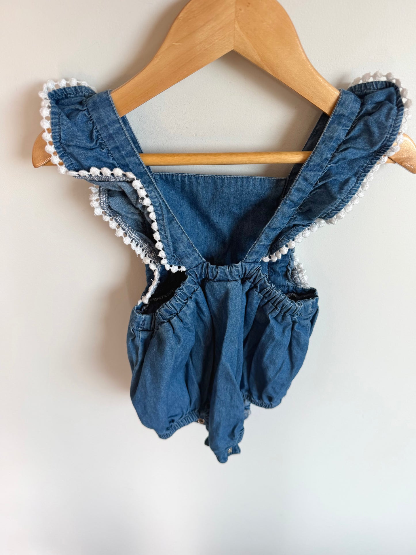 Chambray White Edge Bubble Romper / 18-24m