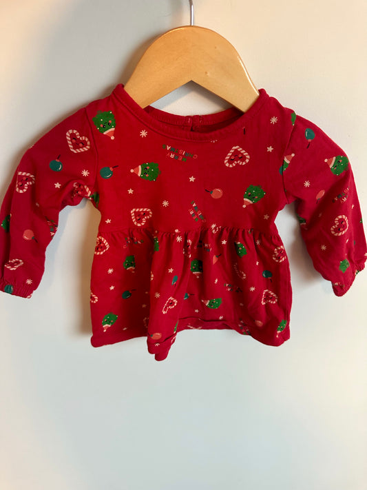 Red Christmas Icons Dress / 3-6m
