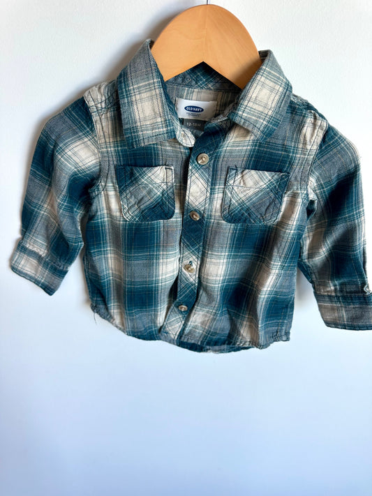 Teal Plaid Button Up Shirt / 12-18m