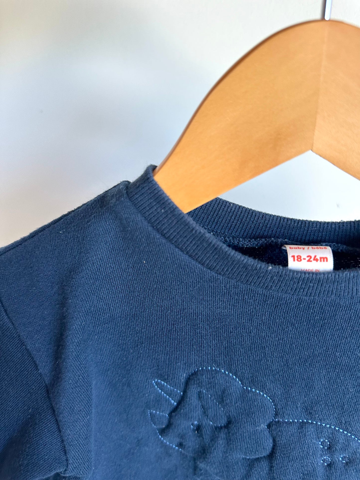 Navy Embroidered Stegosaurus Crew  / 18-24m