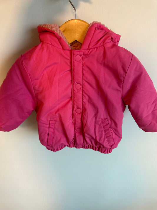 Bright Pink Hood Reversible Jacket / 6-12m