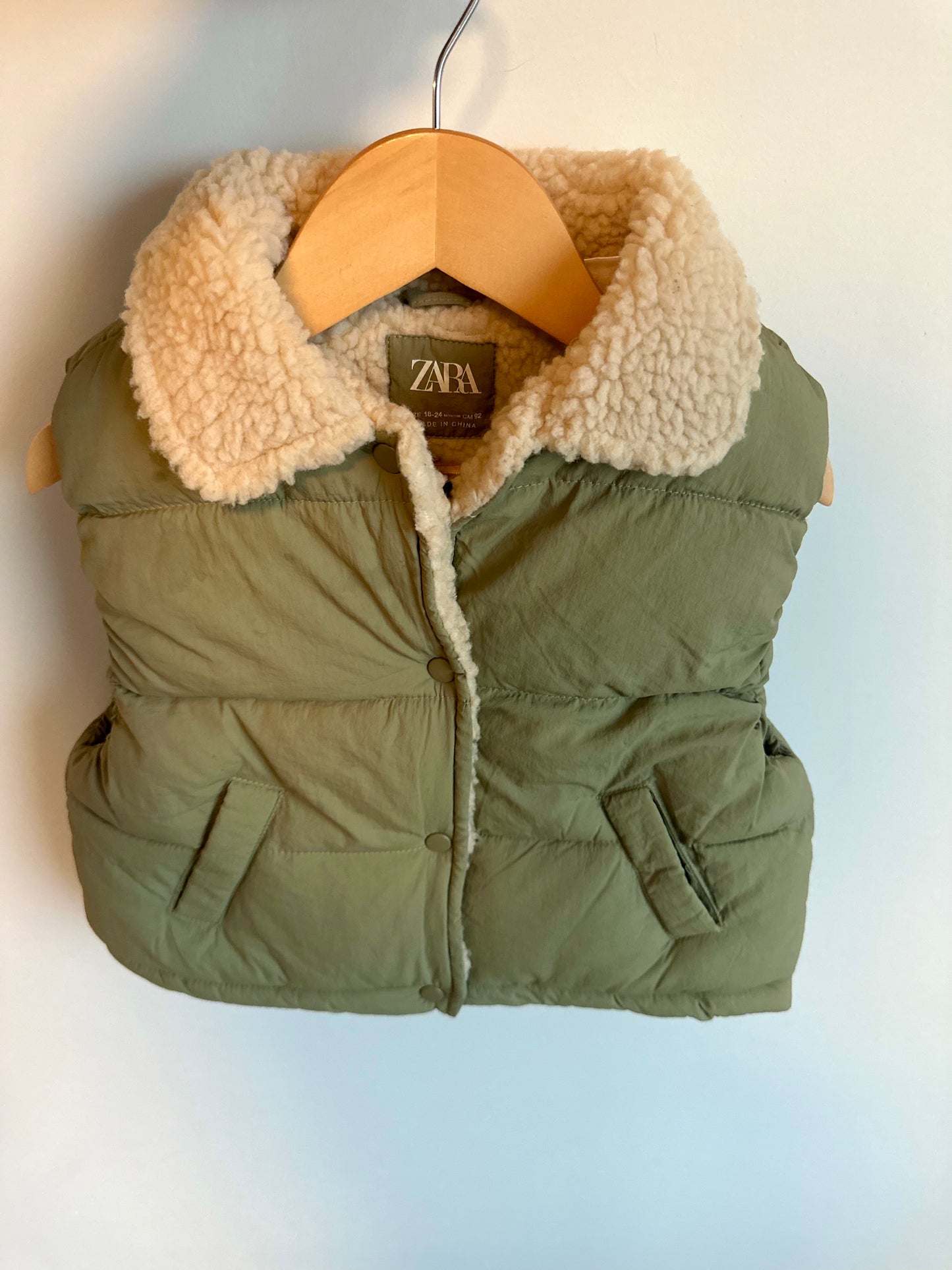 Green Sherpa Lined Vest / 18-24m