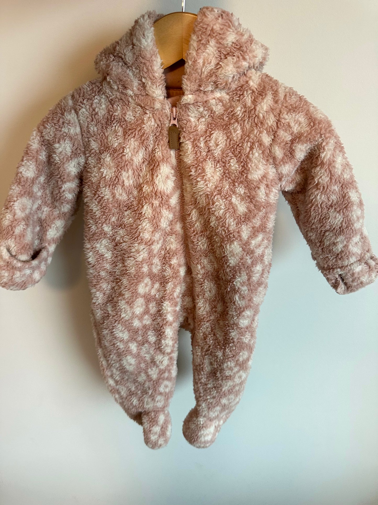 Animal Print Pink Fleece Bunting Suit / 6m