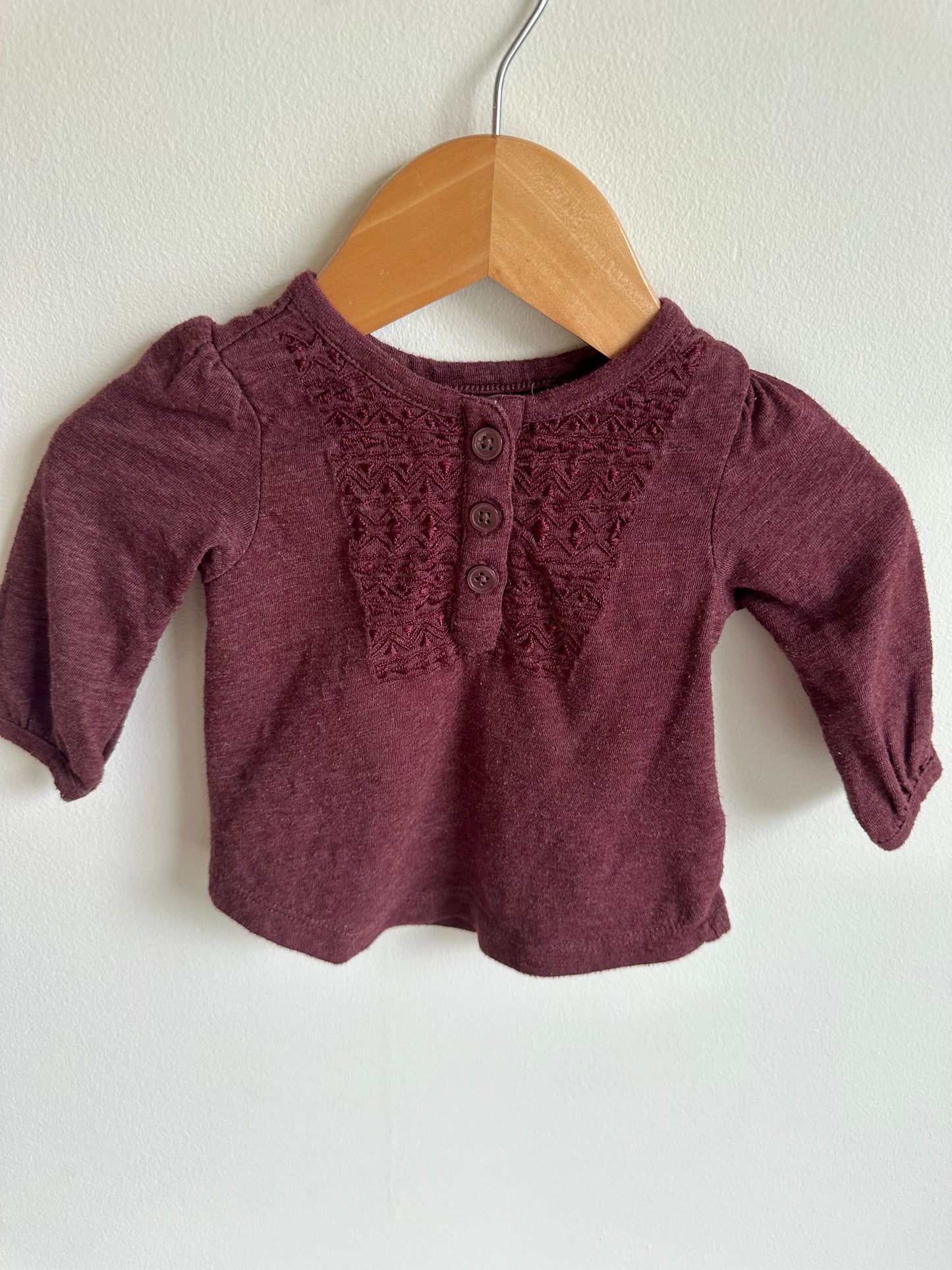 Burgundy Long Sleeve Top / 3-6m