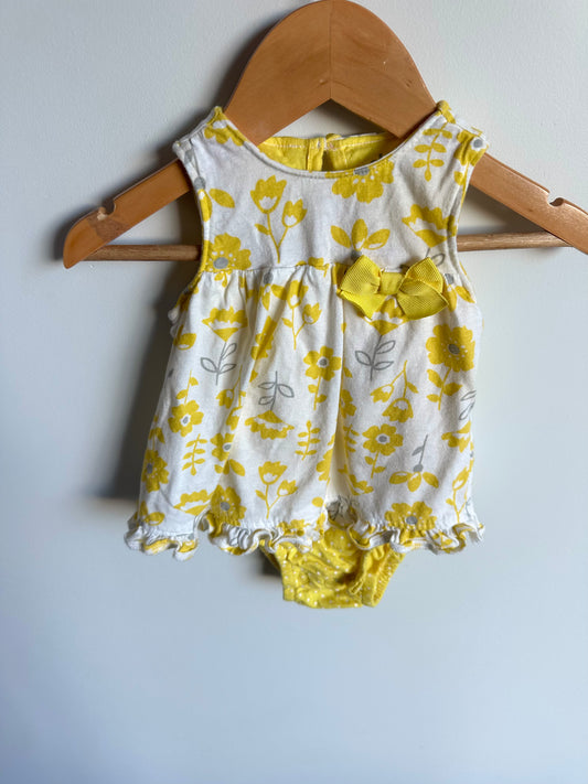 Yellow White Floral Bodysuit Dress / 3-6m