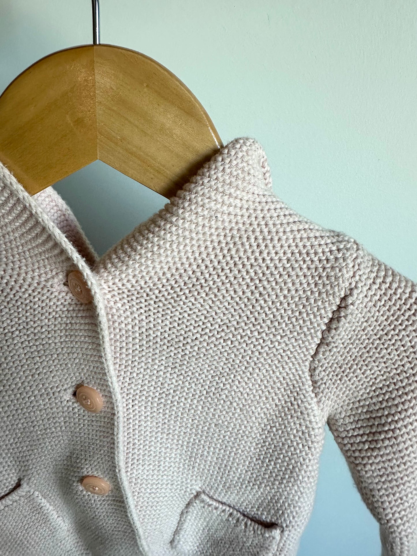Light Pink Bear Button Sweater / 6-12m