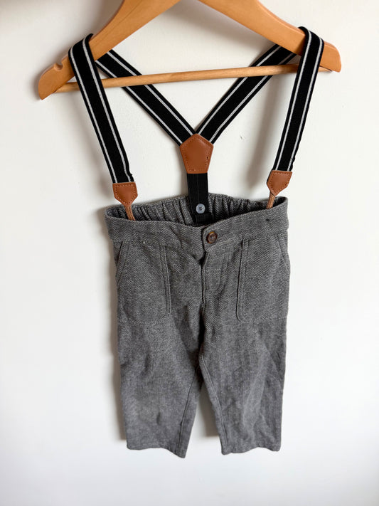 Grey Chevron Pants with Suspenders / 3T