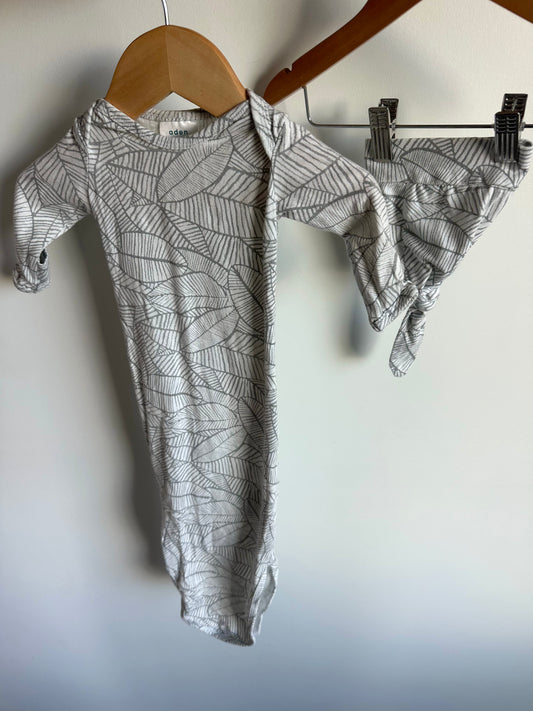 Leaf Pattern Gown + Hat / 0-3m
