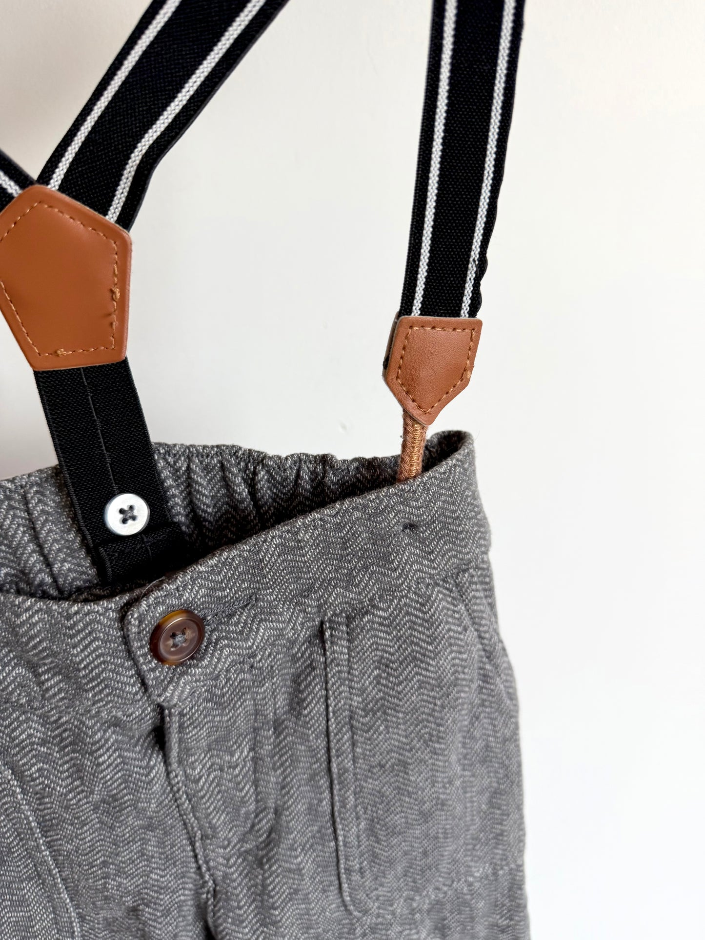 Grey Chevron Pants with Suspenders / 3T