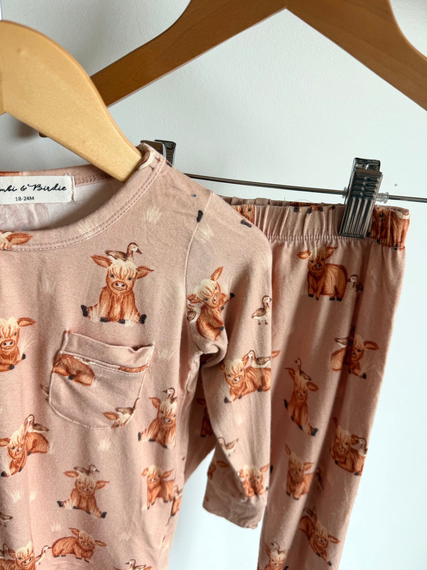 Bambi & Birdie Bamboo Highland Cow PJ Set / 18-24m