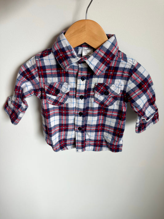Plaid Button Up Collared Top / 3-6m